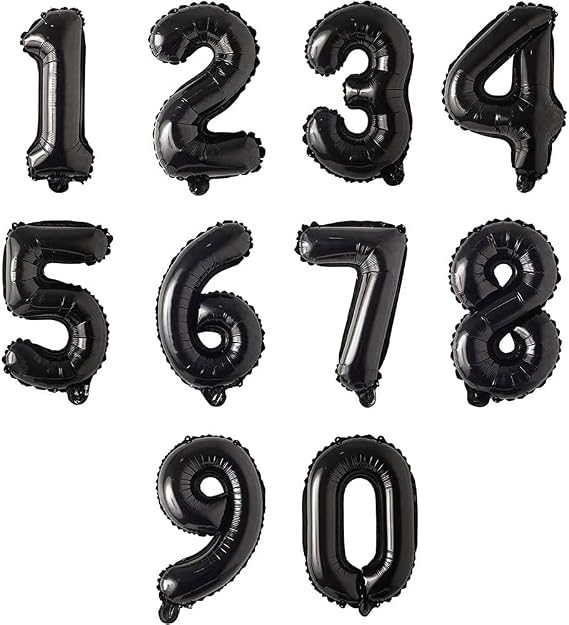 10 pcs 16" 0-9 Black Number Mylar Balloons Set Decoration | Black Number Foil Balloons for Decore Birthday Show Wedding Anniversary, Graduation Theme Party Events Party