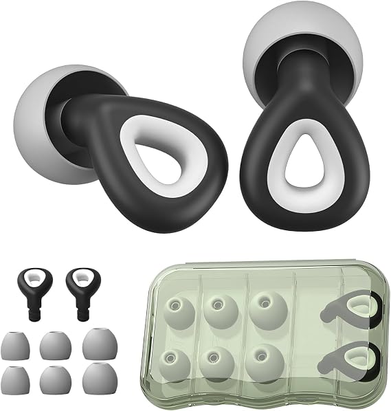 2 Loop Earplugs with 6 Ear Tips, Ear Plugs for Sleep Reusable Noise Reducing Earplugs with 30dB Protection Comfy Silicone with Portable Carry Case Flexible Hearing Protection for Sleep Focus Travel
