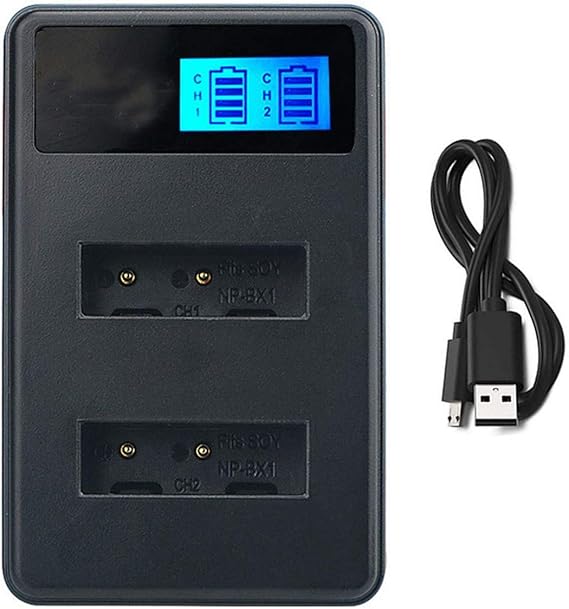 LCD USB Dual Battery Charger for Sony HDR-CX240, HDR-CX405, HDR-CX440, HDR-CX470 Handycam Camcorder