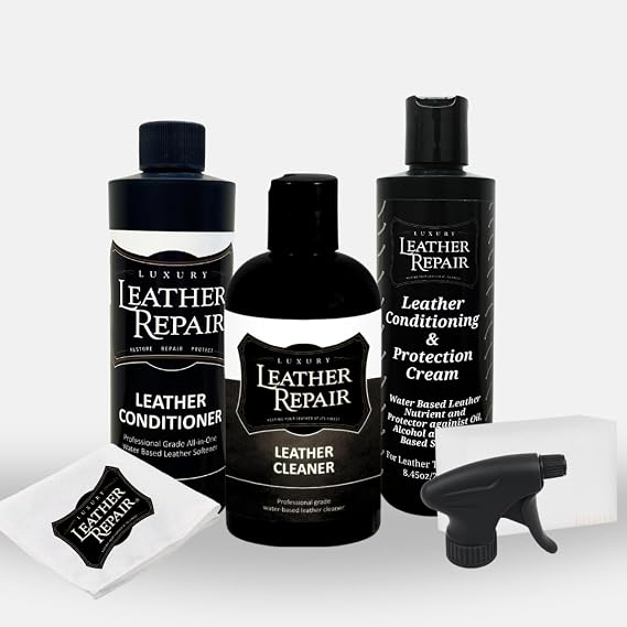 Luxury Leather Repair Leather Care and Maintenance Kit-Complete Leather Care Kit Including Leather Cleaner (16oz), Leather Conditioner (8oz), and Leather Protector (8oz)