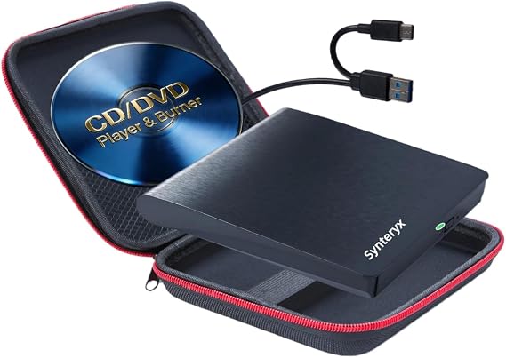 External CD DVD Drive, USB-A & USB-C CD Burner for Laptop, PC & Mac | Portable Slim CD/DVD Reader Writer, Play & Burn 2-in-1 External Disc Drive Compatible with Windows, macOS, Linux, PC & Mac