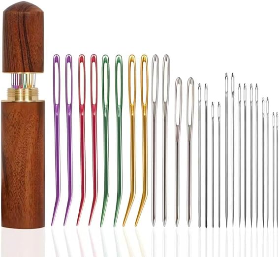 KaiserNgu 26PCS Yarn Needles, Large Eye Tapestry Needles for Crochet Repair, Blunt and Sharp Darning Needles with Solid Wood Case