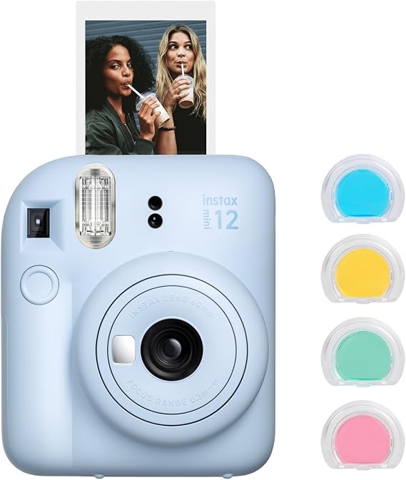 Instax mini 12 Mavi Fotoğraf Makinesi ve 4'lü Renkli Lens Seti