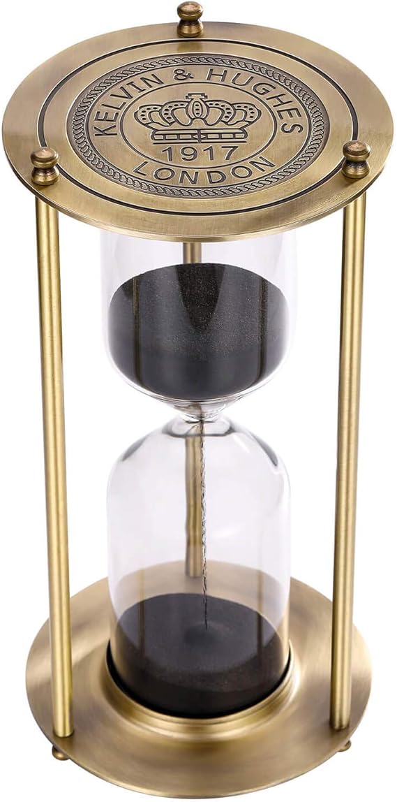 SuLiao Hourglass 15 Minute Sand Timer, Vintage Brass Black Sand Clock, Metal Small Sand Watch 15 Min, Antique Reloj De Arena, Unique Hour Glass Sandglass for Home, Office, Desk Decoration