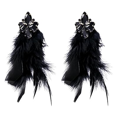 Sither Feather Earrings for Women Long Dangling Feather Tassel Earrings Boho Large Earrings for Halloween Prom Party Christmas Gift black