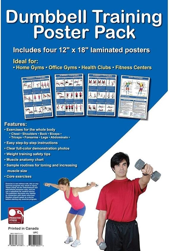Dumbbell Exercises Laminated Fitness Poster 4 Pack
