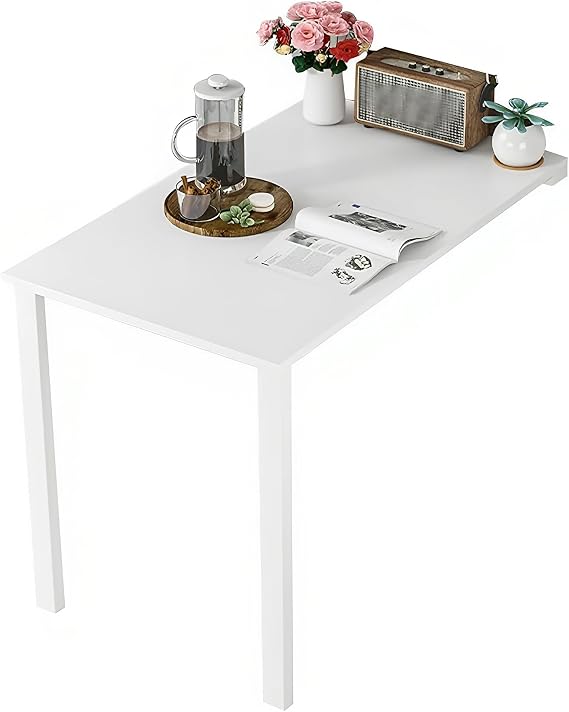 Wall Mounted Folding Table, Flip-up Dining Table Wood Drop-Leaf Desk with Support Legs, L29 x W17.7 x H29.5 Inch, Kitchen Laundry Room Restaurant Office Wall Table (White)