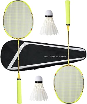 Badminton Racket Set of 2,Including 2 Racquet,2 Shuttlecocks,1 Carrying Bag,Complex Carbon Fiber High Repulsion All-Round Durable Training Badminton Rackets,Pre-Strung 4U