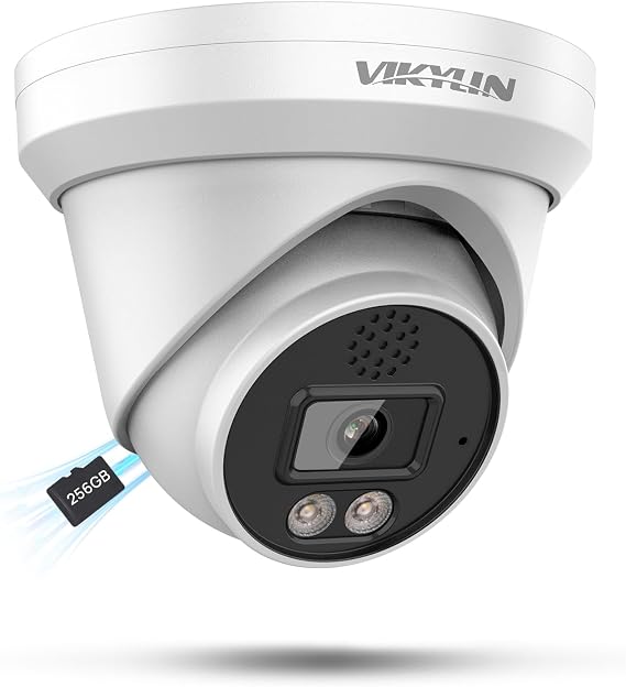 VIKYLIN 4K 8MP PoE IP Camera Outdoor, 4K Security Turret Camera with Human Vehicle Detection, 2.8mm Lens, Starlight 98ft EXIR2.0 Night Vision,2-Way Talk, MicroSD 256GB, IP67, Blue Iris, NDAA Compliant