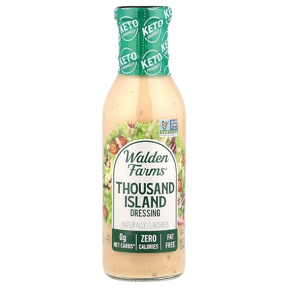 Walden Farms Thousand Island Dressing 12 oz. Bottle - Creamy & Tangy Flavor, 0g Net Carbs Condiment, Kosher Certified - Natural Topping for Salads, Pasta, Burger, Marinade for Chicken and More