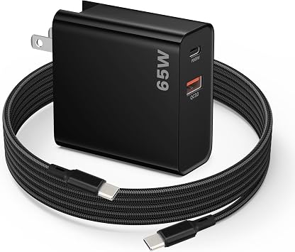PD 65W USB C Fast Charger for DJI Neo, Air 3S, Mini 4K, 2 SE, Avata 2, Mavic 3 Drones - Dual Port USB + Type C Wall Charger with C to C Charging Cable for DJI FPV Accessories, 6ft Long