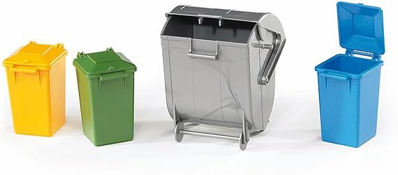 Bruder 02607 Garbage Can Set Realistic Toy, for Kids, 1:16 Scale | 1:16 scale, 1 large grey bin, made in Germany, ages 3+