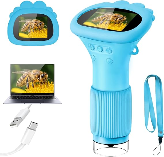 Acoath Microscope for Kids, 1000X Handheld Digital Miniscope with 2.0" Screen, Portable Pocket Microscope Education Toys Birthday Gifts for Age 3 4 5 6 7 8 9 10 Girls Boys