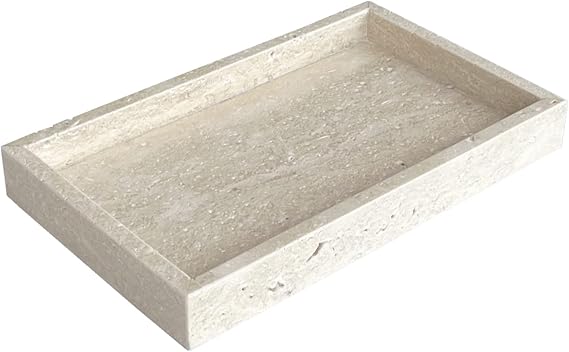 Natural Marble Elegant Jewelry Tray Small Stone Organizer for Dressroom/Bathroom/Coffeeshop (Beige Travertine, 9.84Lx5.91Wx1.18H)
