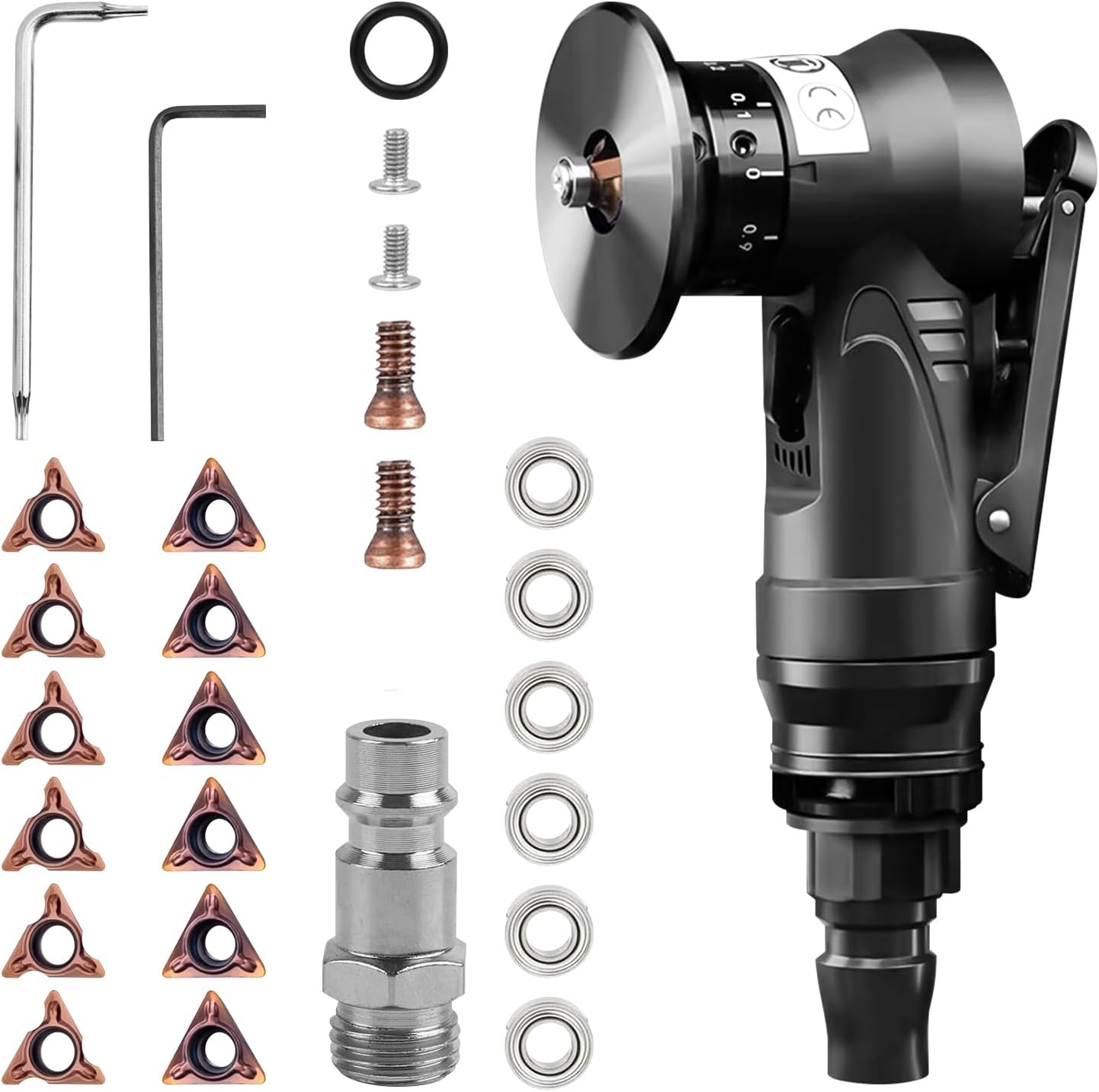 2-in-1 Pneumatic Chamfering Machine, Mini Air Chamfer Tool Pneumatic Beveling Tool Arc Corner 45 Degree for Metal Trimming and Deburring 6R6C Angle Inserts6 Bearing