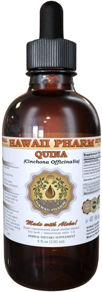 Hawaii Pharm Quina (Cinchona officinalis) Liquid Extract, Tincture, Herbal Supplement, Made in USA, 2 fl.oz