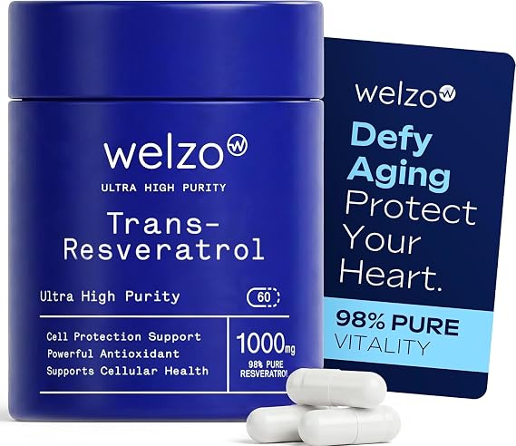 Welzo Trans-Resveratrol 1000mg Per Serving – 60 Vegetarian Capsules | High-Strength Antioxidant for Anti-Ageing, Cellular Purity & Longevity | 98% Standardised Japanese Knotweed | Third-Party Tested