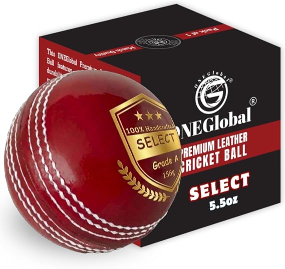 Select Leather Cricket Ball for Match, Practice & Training | Senior 5.5oz & Junior 4.75oz Genuine Leather Hard Cricket Balls in Red, White, Pink or Red&White