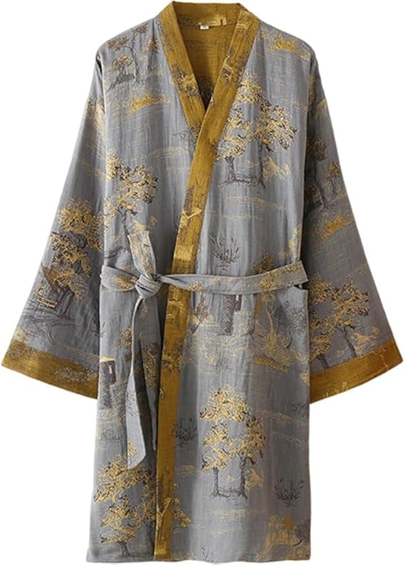 Sanfly Men's Cotton Double Gauze Sleeping Robe Japanese Style Kimono Bathrobe Pyjamas Yukata