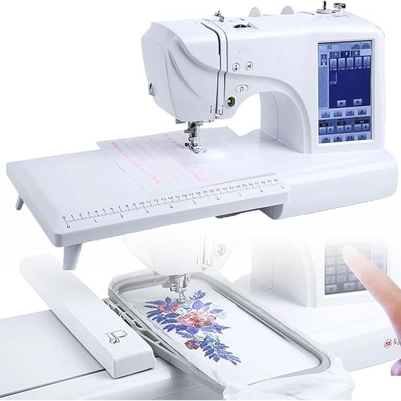 Automatic Sewing Machine Electric Embroidery Machine with 4" x 9.2" embroidery area and 158 built-in design with LCD touch screen, 30 pattern border