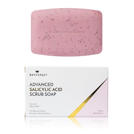 REVITALE Advanced BHA Salicylic Acid Scrub Soap Exfoliating Bar for Face & Body, Deep Pore Cleanser, Anti-Blemish, Skin Softening