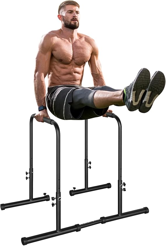 Dip Stand Station Adjustable Height Dip Station for Strength Training Heavy Duty Steel Parallel Push Up Stand Home Gym Fitness Workout Dip Bar Station Tricep Dip Pull Up Push Up