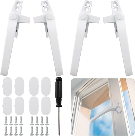 ZOCONE 4 Pcs Window Handles for UPVC Windows with Screwdriver, Right/Left Hand White Window Handle Replacement with Security Locks, Zinc Alloy