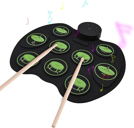 Btuty Electronic Drum Set, Roll-Up Touch Sensor, 9 Pads, 2 Foot Pedals, Compact and Portable, USB Powered, for Kids and Beginners, Size 15.2 x 13.6 x 1.2 inches 385 x 345 x 30 mm
