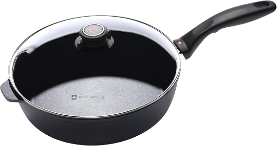 Swiss Diamond Nonstick Saute Pan with Lid, Diamond Coated Aluminum Deep Saute Pan with, Dishwasher & Oven Safe Up To 500 F, 10.25 Inch, 3.8 Quart