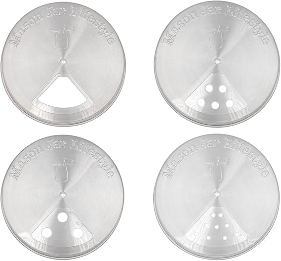 Mason Jar Lifestyle Adjustable Spice Shaker Lids for Wide Mouth Mason Jars 4 Pack Stainless Steel Tops with Shaker and Pour Options Seasoning Dispenser Lids