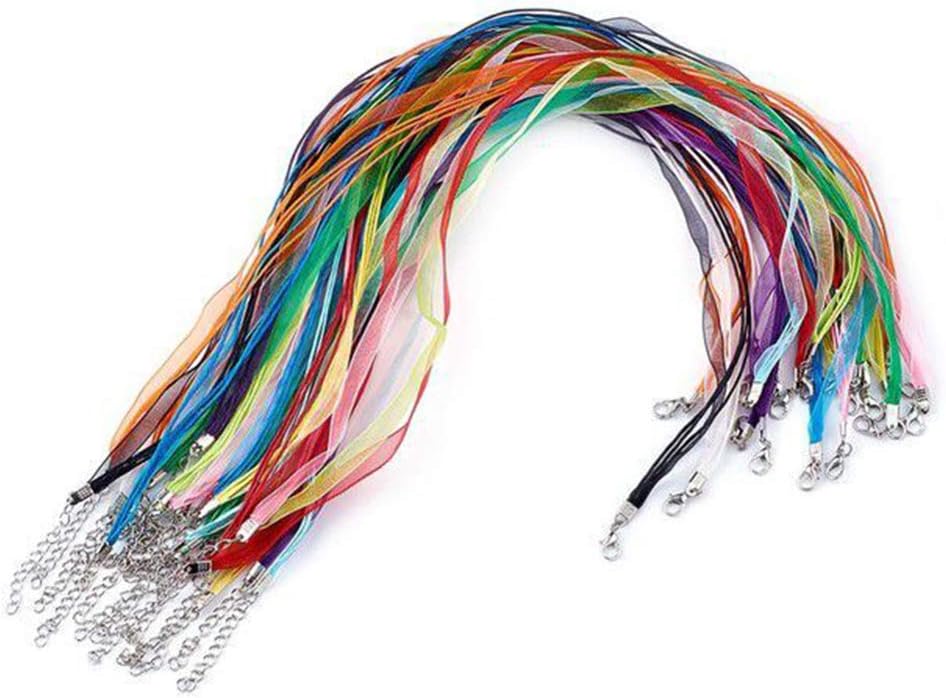 RayLineDo 10 Pieces Colorful Ribbon Waxen Organza Cord Adjustable Necklace with Lobster Clasp for DIY Jewelry Making