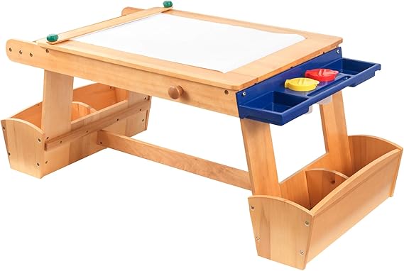 KidKraft Wooden Art Table with Drying Rack & Storage Bins, Children's Furniture - Natural, Gift for Ages 3-8