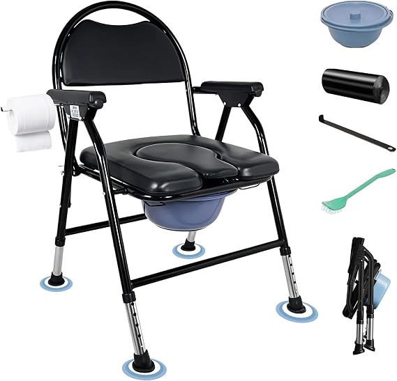 Commode Toilet Chair, Folding Bedside Commodes for Elderly Disabled