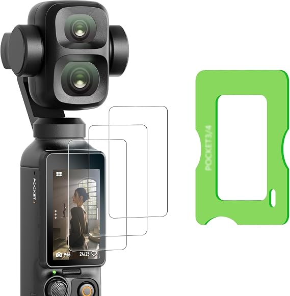 AMAZEAR Screen Protector for DJI Osmo Pocket 4P (3 Pack), Pocket 4 Pro Accessories Tempered Glass Screen Protective Cover, 9H Hardness, Ultra HD, Touch Sensitive, Bubble-Free(TGP & Frame)