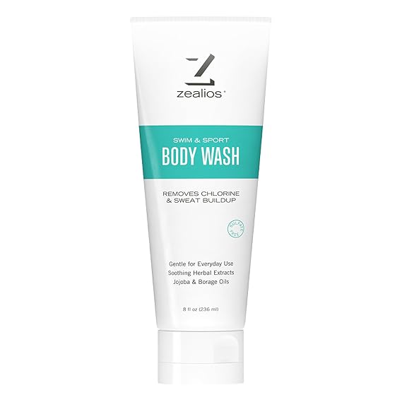 Zealios Swim & Sport Body Wash for Swimmers & Athletes 8oz, Skin Care Solution for Men & Women, Removes Chlorine, Sweat & Odor, Provides Cleansing and Hydration from Pool Chemicals, Light Citrus Scent