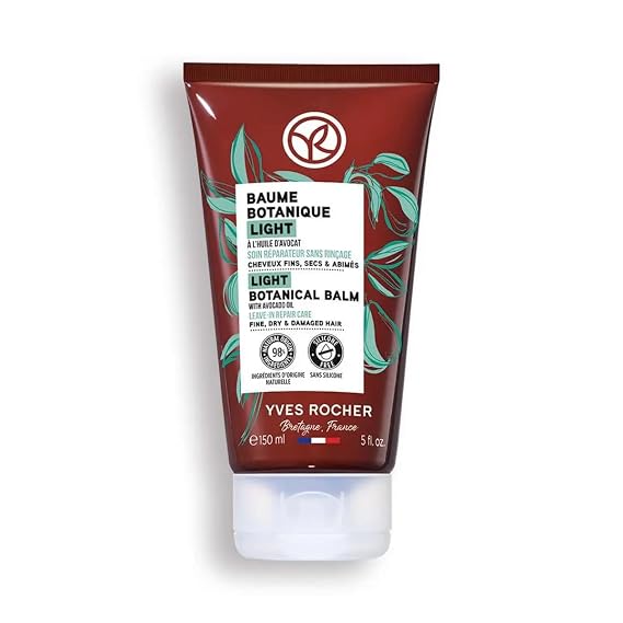 Yves Rocher Light Botanical Leave-in Balm Universal Care Avocado Oil Brittle Hair Deep Nourishment Restorative Formula Revitalizes Weak Hair 150 ml, / 5fl.oz.