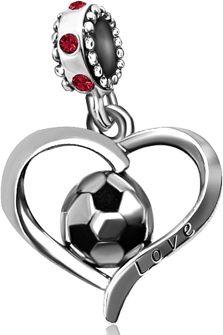 JMQJewelry Football Charm Soccer World Cup Sport Heart Birthstone Charms for Bracelets Father Daughter Brother Son Jewelry