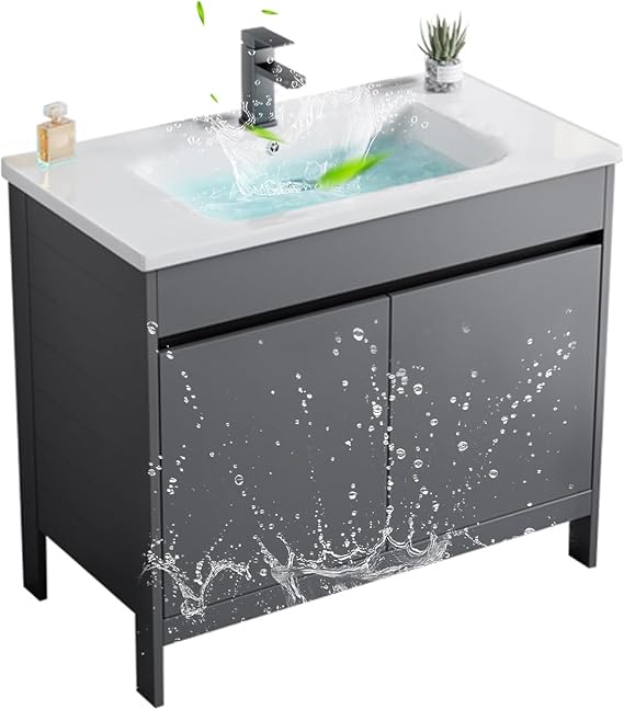 Washbasin Set, Washstand, Ceramic, Large Capacity, Freestanding, Sink with Hot and Cold Water Faucet, Hand Wash Bowl with Drainage, Sink Garden Single Bowl Sink, Storage Space, Outdoor Factories/Commercial Household Use, Balcony, Garden 80 x 48 cm, 31.4 x 18.8 inches 18.8 cm