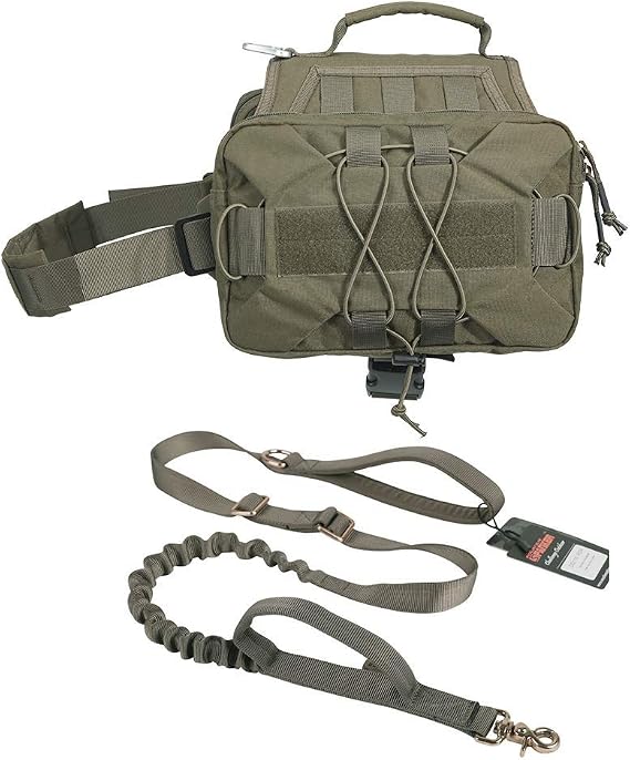 Tactical Bungee Dog Leash Adjustable Dog Pack Hound Saddle Bag Backpack with Handle