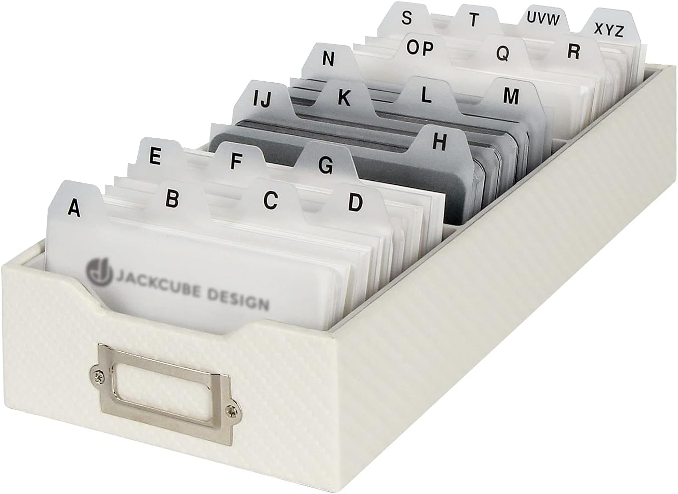 Jack Cube Carbon Fiber Business Card Organizer Business Card Holder Name Card Organizer Name Card Holder With Removable Divider For DeskWhite, 10.9 x 4.47 x 24.7 cm-MK171B