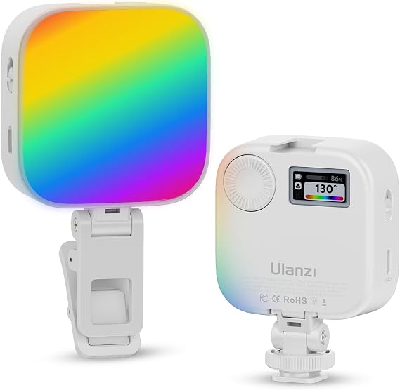 ULANZI U60 RGB Video Lights White LED Camera Light 360 Full Color Portable Photography Lighting w Quick Release Cold Shoe Adapter and Clip, 2500mAh Rechargeable CRI 95+ 2500-9000K Dimmable Panel Lamp