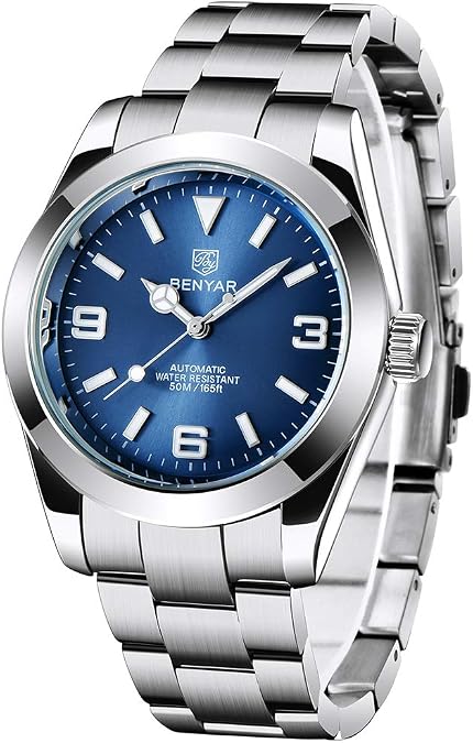 Benyar Men's Elegant 41MM Automatic Mechanical Watch Waterproof Stainless Steel Strap Luminous Casual Business Analog Wristwatch