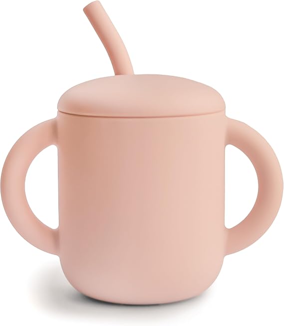 mushie 100% Silicone Training Cup & Straw for Toddlers | 6 Months+ (Blush)