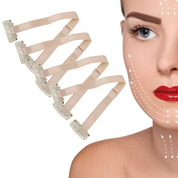 4pcs Face Lift Hair Bands, with Clip Adjustable Elastic Face Lift Tape Face Strap for Women Face Shaping