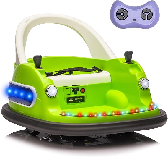 12V Kids Electric Bumper Car Baby Bumper Car for Toddlers, 360 Spinning Riding Bumping Car with Remote Control, Music, LED Light, Ride on Toy Gift for Boys & Girls