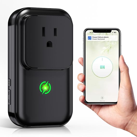 Power Failure Alarm WiFi, 110dB Frezzer Smart WiFi Power Outage Alarm with LED Indicator, Blackout App Alerts Smart Power Failure Detector for Refrigerator, GFCI Trips, Sump Pump( WiFi Black-1PC