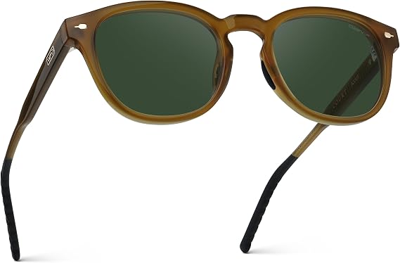 WearMe Pro Scout Men's Polarized Sport Sunglasses, Round Acetate Frame | Shatter & Smudge-Resistant Lens, Non-Slip Nose Pads, 5-Barrel Metal Hinges, Perfect for Sports, Includes Zipper Case & Pouch