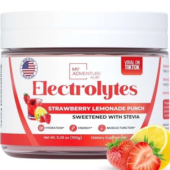 Zero Sugar - Strawberry Lemonade Punch Electrolytes Powder - Refreshing Hydration - Caffeine Free Energy - Natural Ingredients - Vegan, Keto & Paleo - Sugar Free Electrolytes Drink Mix - 30 Servings