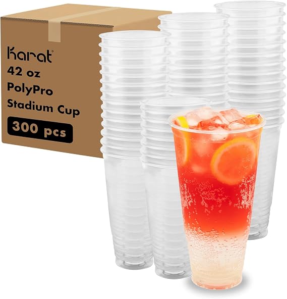 Karat [42oz - 300ct PP Plastic Cold Disposable Plastic Cups - BPA-Free, 117mm Diameter Drinking Cups for Cold Beverages, Iced Coffee, Water, Ideal for Parties and Events