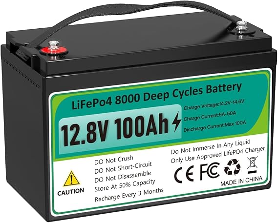 12V 100Ah LiFePO4 Lithium Battery, 1280Wh Lithium Iron Phosphate Battery Built-in 100A Smart BMS Group 31 Batterys 8000+ Deep Cycles & 10-Year Lifespan 4S4P for Solar System, RV, Trolling Motors